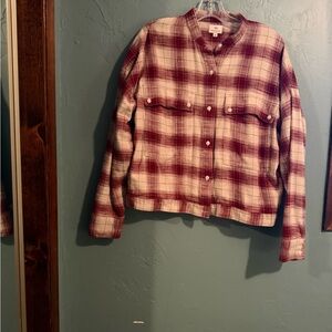 AG Adriano Goldschmied Red and Cream Plaid Button-Up